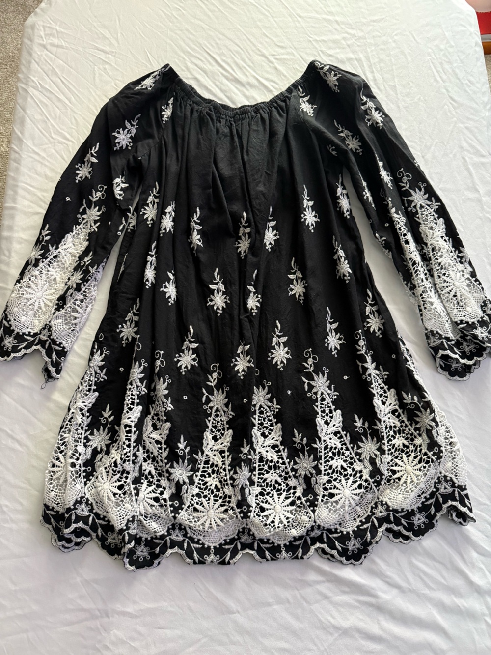 Romeo & Juliet Couture Black Mini Dress with White Lace Embroidery